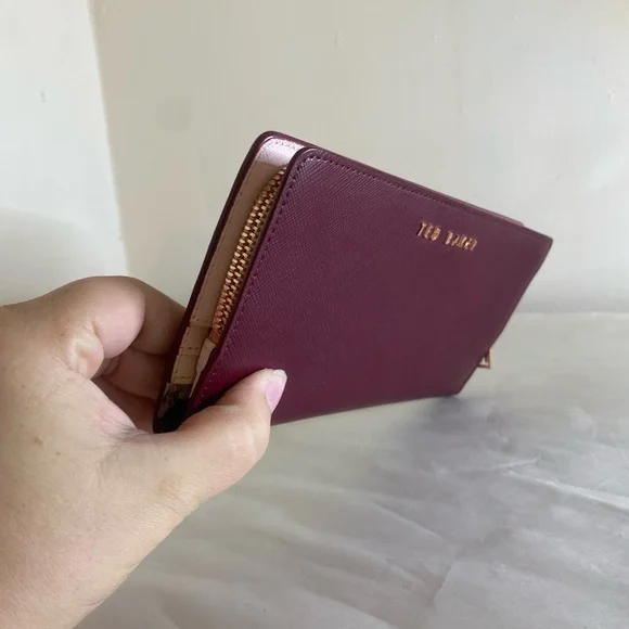 Ted Baker Maroon Leather Wallet pink lining pocketbook rose gold - Picture 2 of 8